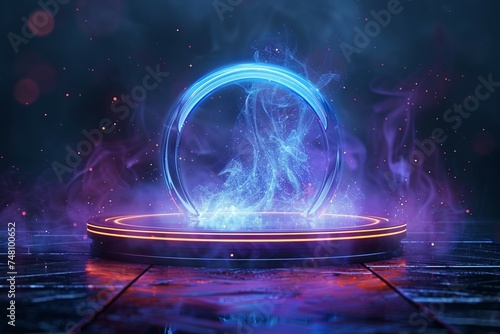 Sci fi element light illuminates magic circle teleport podium beautifully photo