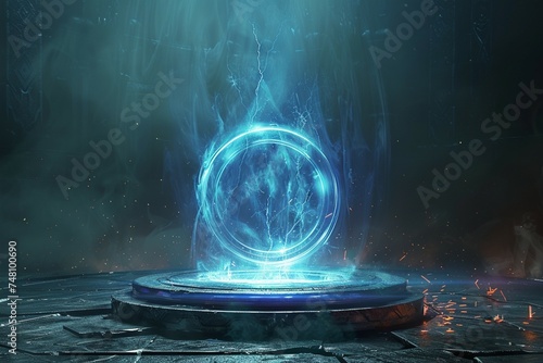 Sci fi element light illuminates magic circle teleport podium beautifully