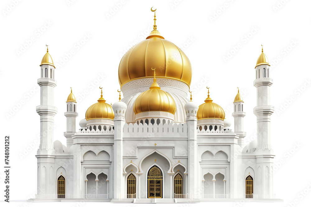 Fototapeta premium 3d mosque with golden dome isolated on white background. ramadan kareem holiday celebration concept