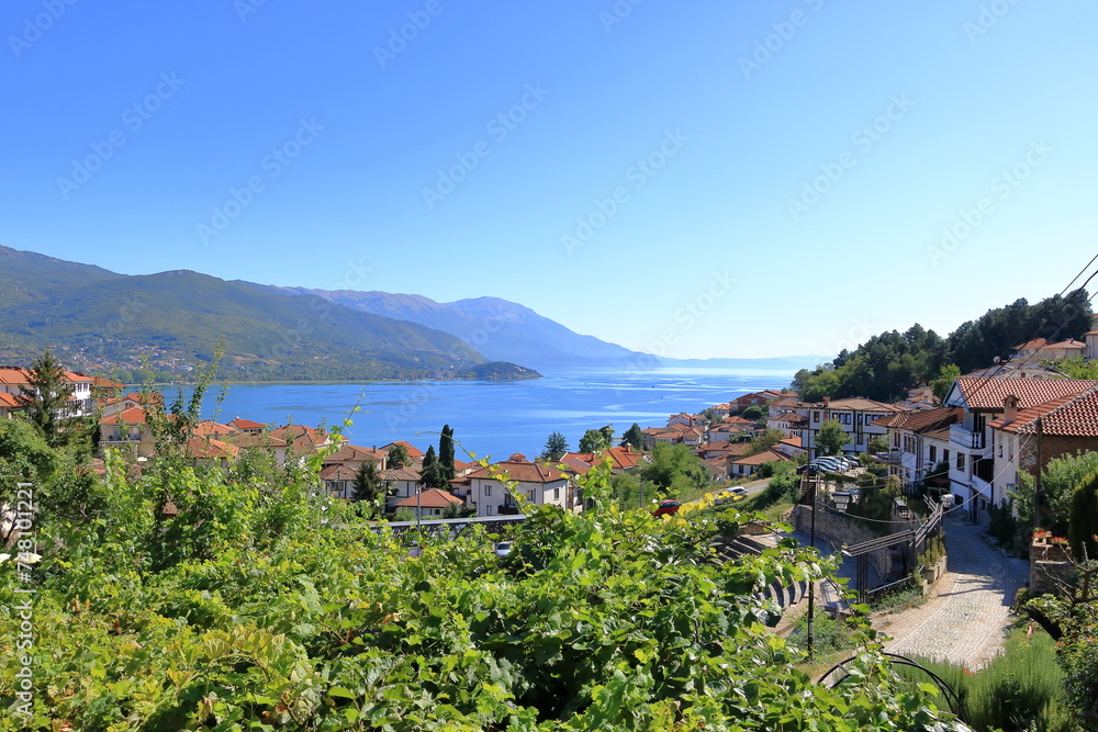 View over Ohrid in North Macedonia on a sunny summer day