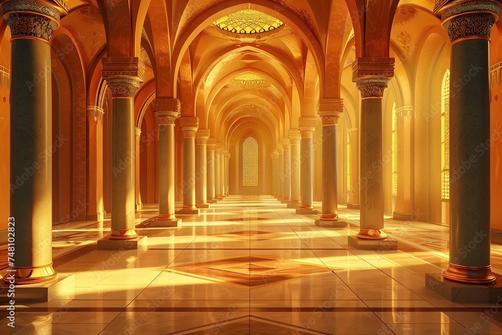 3d mosque element in ornate arabic. islamic architecture interior. ramadan kareem holiday celebration concept