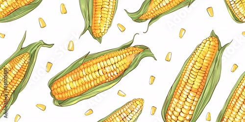 Illustration of a white background with a doodle-style drawing of corn, suitable for use in restaurant menus, cafe websites, and as a logo. photo