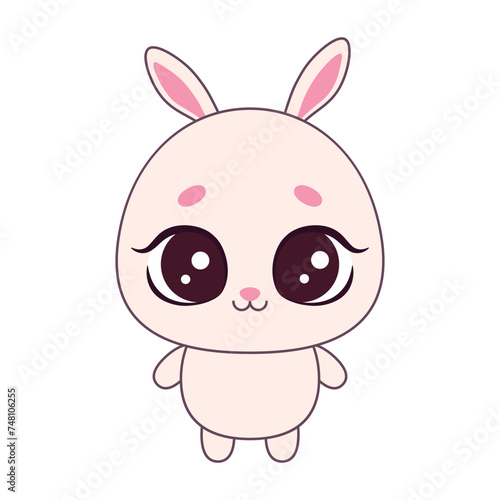 Cute bunny with kawaii eyes isolated on white background