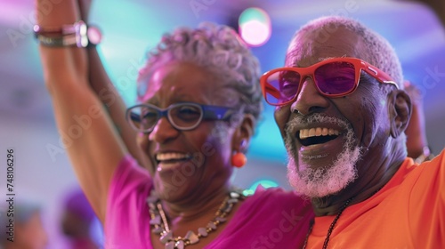 Two seniors smiling and attending a hip-hop dance battle