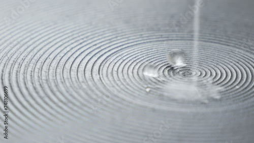 Empirical experiment. Experience with a drop of water on hot surface. Hydrophobicity. Surface tension and gravitational force photo