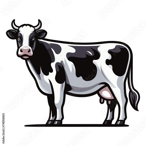 Cow full body vector illustration, farm pet, animal livestock, for butchery meat shop and dairy milk product, agriculture concept, design template isolated on white background