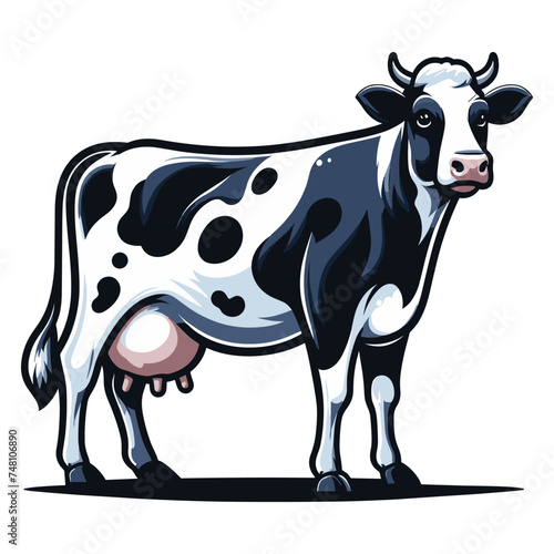 Cow full body vector illustration, farm pet, animal livestock, for butchery meat shop and dairy milk product, agriculture concept, design template isolated on white background