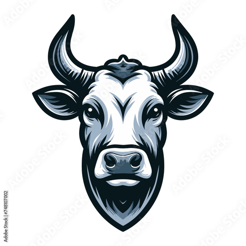 Cow head face logo vector illustration, farm pet, animal livestock, for butchery meat shop and dairy milk product, agriculture concept, design template isolated on white background