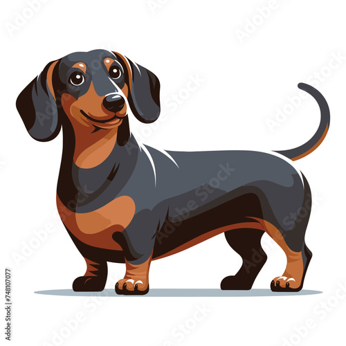 Cute adorable dachshund dog cartoon character vector illustration, funny pet animal dachshund puppy flat design mascot logo template isolated on white background