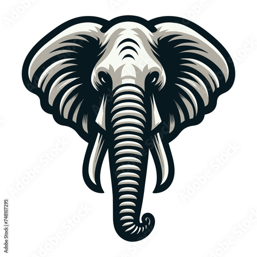 Elephant head face vector illustration, zoology illustration, African safari wild animal design template isolated on white background