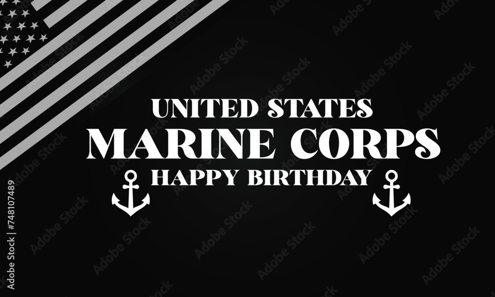 Usa Marine Corps Happy Birthday Text With Usa Flag illustration Design - obrazy, fototapety, plakaty 