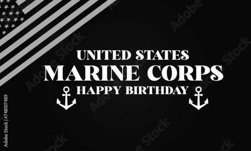 Usa Marine Corps Happy Birthday Text With Usa Flag illustration Design photo