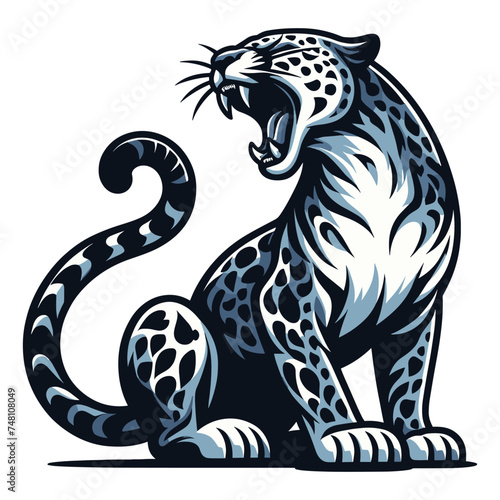 Wild roaring jaguar leopard full body vector illustration, zoology illustration, animal predator big cat design template isolated on white background