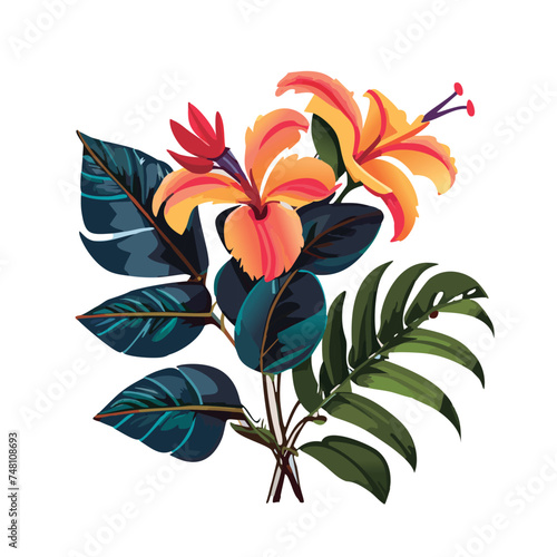 Planta tropical con flores vector