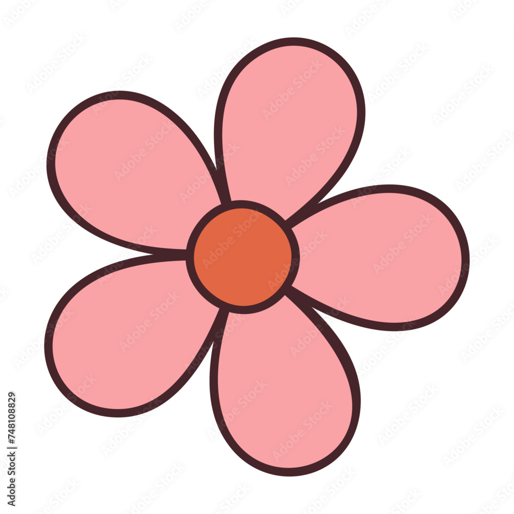 Pink flower. Doodle style isolated on white background. Spring summer seasons design element. Perfect For Poster Invitation Tshirt Print or Greeting Card. Trendy flat vector illustration Pink flower. Doodle style isolated on white background. Spring summer seasons design element. Perfect For Poster Invitation Tshirt Print or Greeting Card. Trendy flat vector illustration
