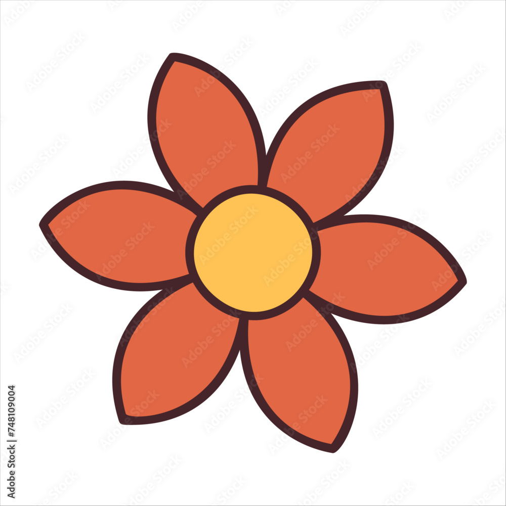 Red flower. Doodle style isolated on white background. Spring summer seasons design element. Perfect For Poster Invitation Tshirt Print or Greeting Card. Trendy flat vector illustration Red flower. Doodle style isolated on white background. Spring summer seasons design element. Perfect For Poster Invitation Tshirt Print or Greeting Card. Trendy flat vector illustration