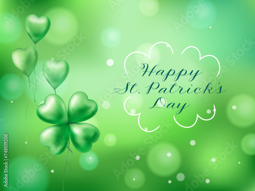 Green background with clover balloons for St. Patrick's day
