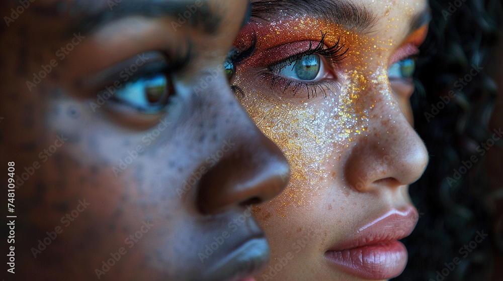 Close-up portrait of beautiful young woman with creative make-up