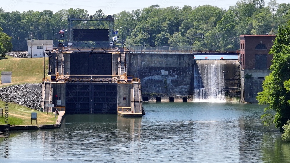 Canal Locks on Seneca Canal near Cayuga Finger Lake in New York State landscape countryside Canal Locks on Seneca Canal near Cayuga Finger Lake in New York State landscape countryside
