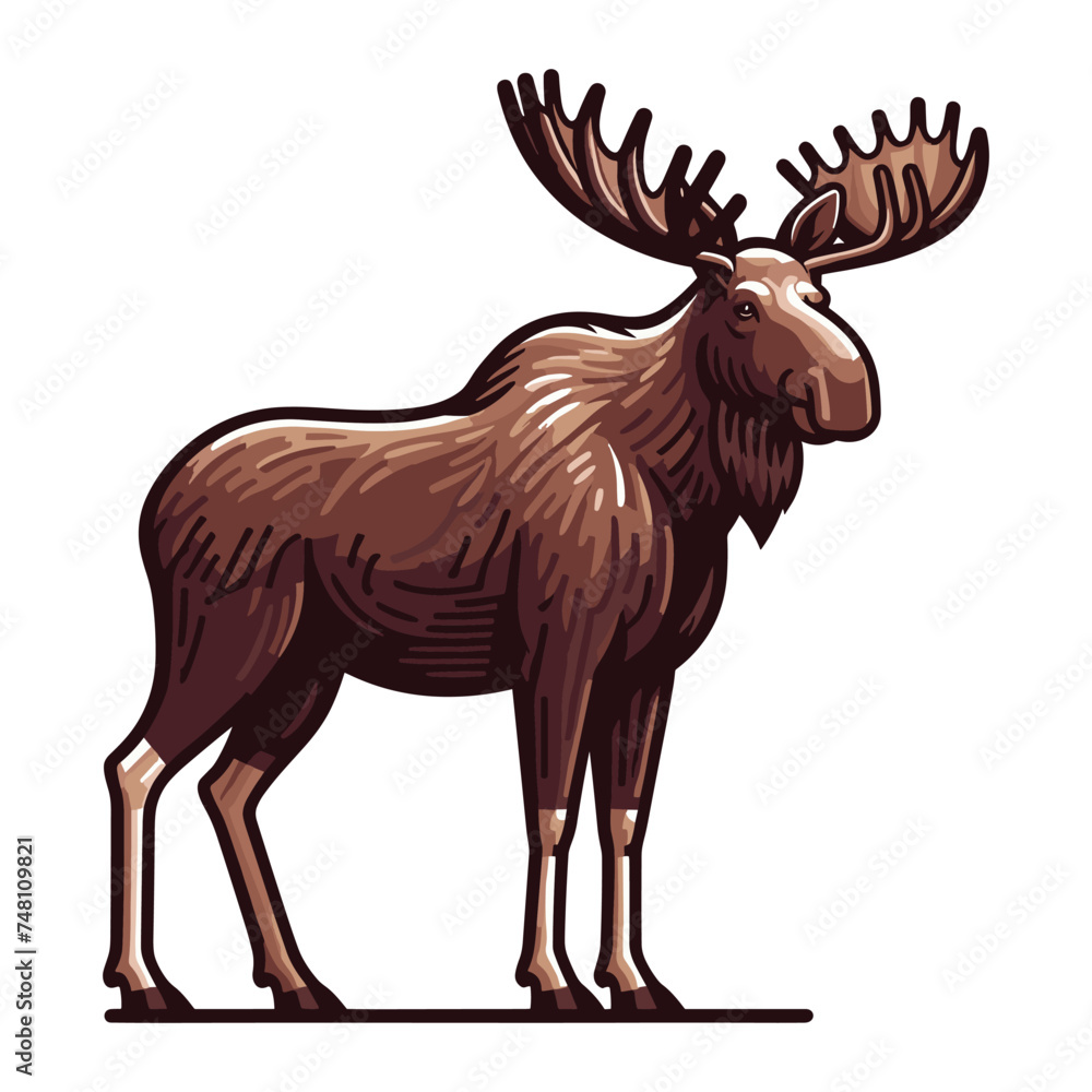 Obraz premium Moose buck elk full body vector illustration, zoology illustration, wild animal moose design template isolated on white background