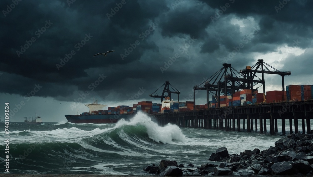container cargo freight ship - obrazy, fototapety, plakaty 