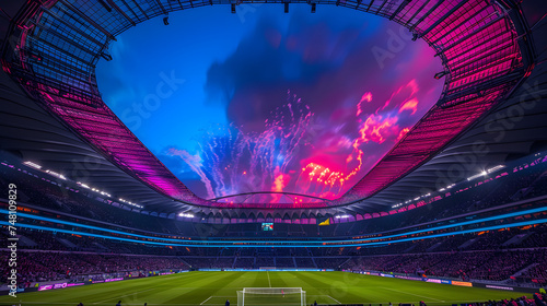 Dramatic Fireworks Sky Over German Stadium Awaiting Euro 2024 photo