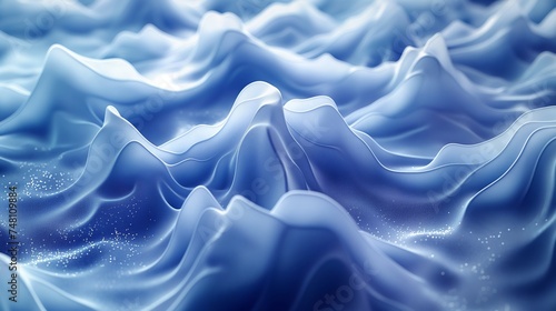 Three dimensional render of blue wavy pattern. White waves abstract background texture. Print, painting, design, fashion. Line concept. Design concept. Art concept. Wave concept. Colourful background © IC Production