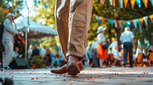 Elderly man tapping his toes and enjoying the infectious beat of the music at an outdoor concert