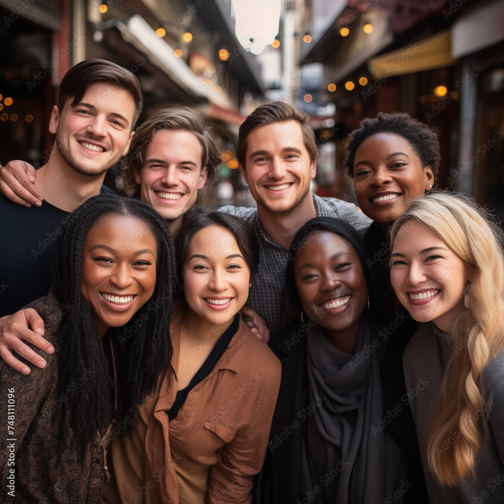 Diverse array of faces from different ethnicities and cultures converge, each person wearing a symbol of their religious identity Buddhist prayer bead necklace, Christian cross pendant, Muslim hijab. Diverse array of faces from different ethnicities and cultures converge, each person wearing a symbol of their religious identity Buddhist prayer bead necklace, Christian cross pendant, Muslim hijab.