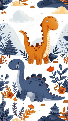 Playful Dinosaurs in a Whimsical Landscape