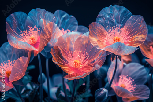 Neon flowers on a black background