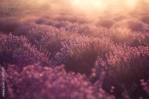 Sunlit Lavender Field at Dusk