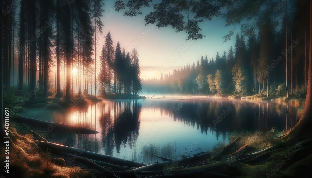 Serene Forest Lake at Dawn