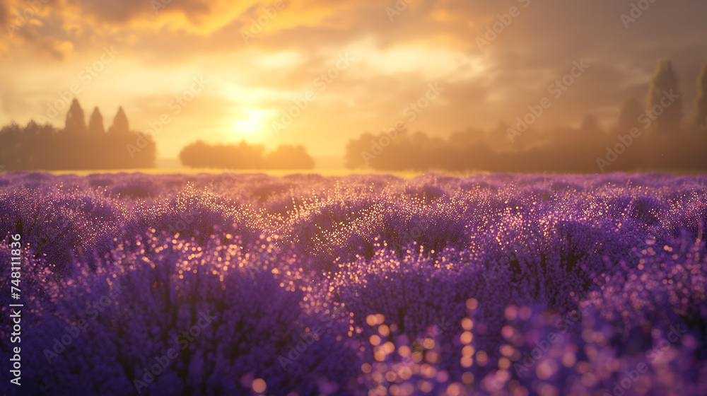 Sunset Glow over Lavender Fields