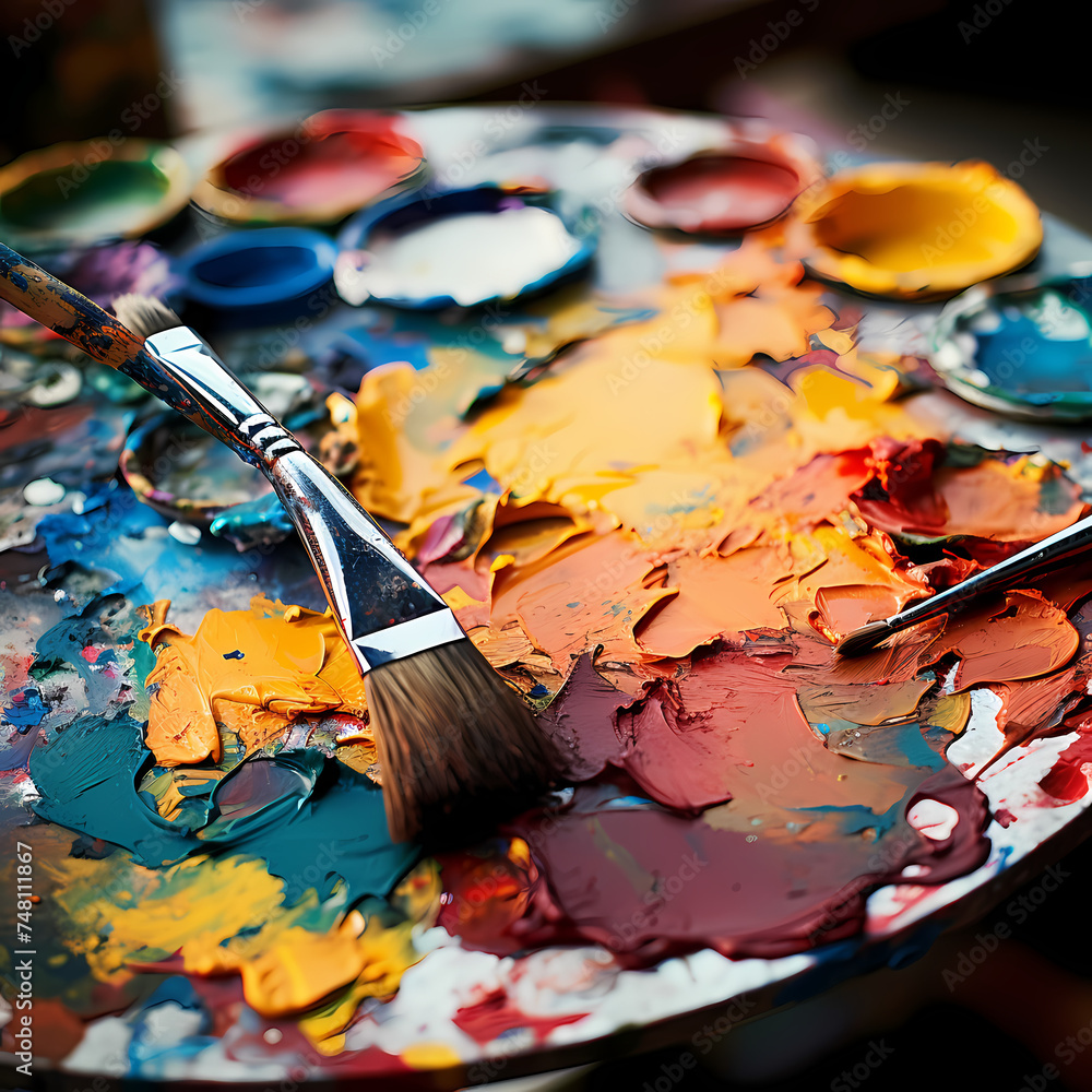 Close-up of an artists paint palette.