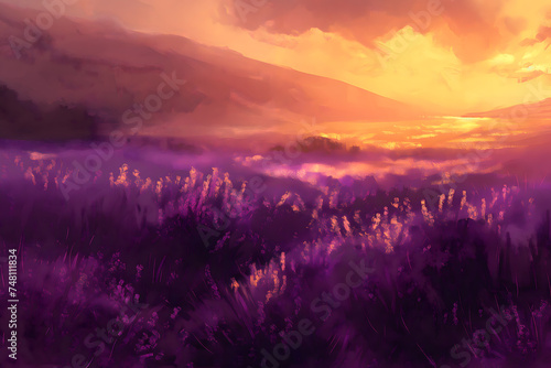 Majestic Sunset Over a Purple Wildflower Meadow