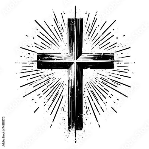 Grunge christian cross icon symbol. Flat vector illustration