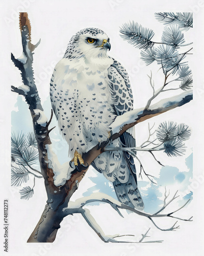 watercolor painting of gyrfalcon