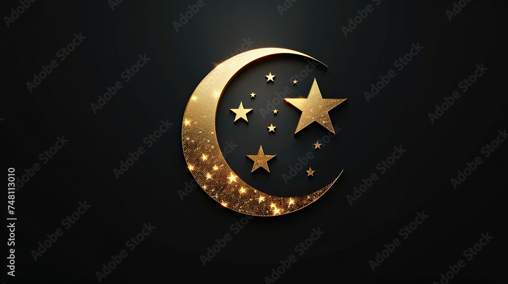the crescent logo with star on a black background. eid mubarak greeting card