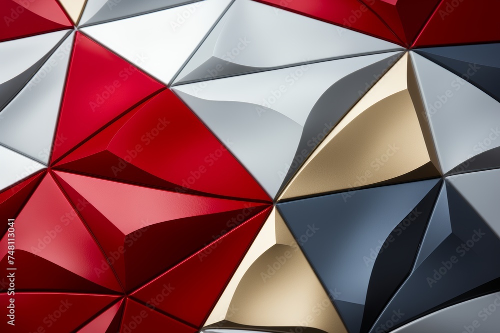 Futuristic 3d geometric high tech background with red, gold, and white colors for modern projects