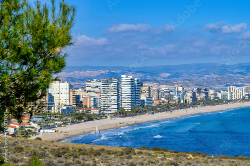 Cityscape and skyline of buildings in San Juan Beach, Alicante, Spain