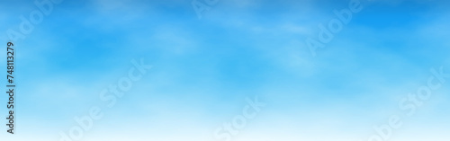 Sky background. Blue sky with white clouds. Wide summer wallpaper. Sunny weather template. Light cloudy banner. Cloudscape template for website. Vector illustration
