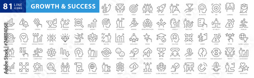 Growth and success line icons collection. Big UI icon set in a flat design. Thin outline icons pack. Vector illustration EPS10 © FourLeafLover
