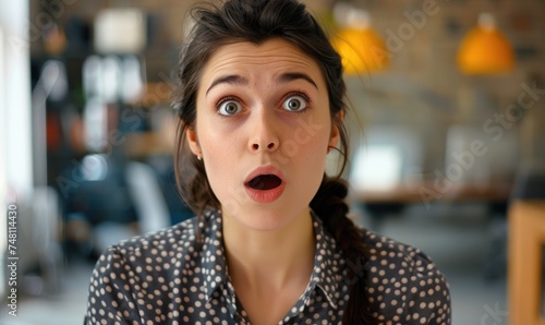 A young surprised female office worker with an open mouth