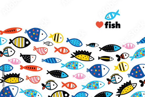 Cute fish. Vector sea poster.