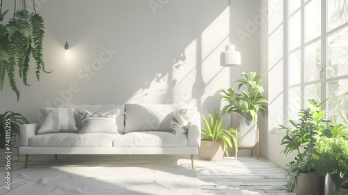 Lush Green Plants Adorn a Bright Living Room