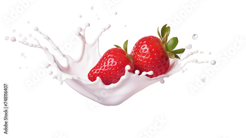 Fresh Strawberries in milk or yogurt splash.