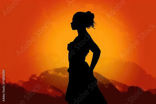 silhouette of a woman in front of a mountain. Generative AI.travel concept photo
