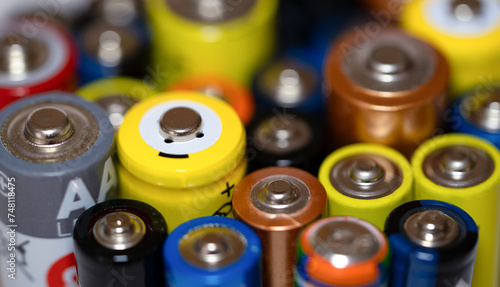 Composition with alkaline batteries. Cylindrical batteries set close-up. Composition with alkaline batteries