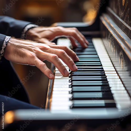 A close-up of a musicians fingers on piano keys.